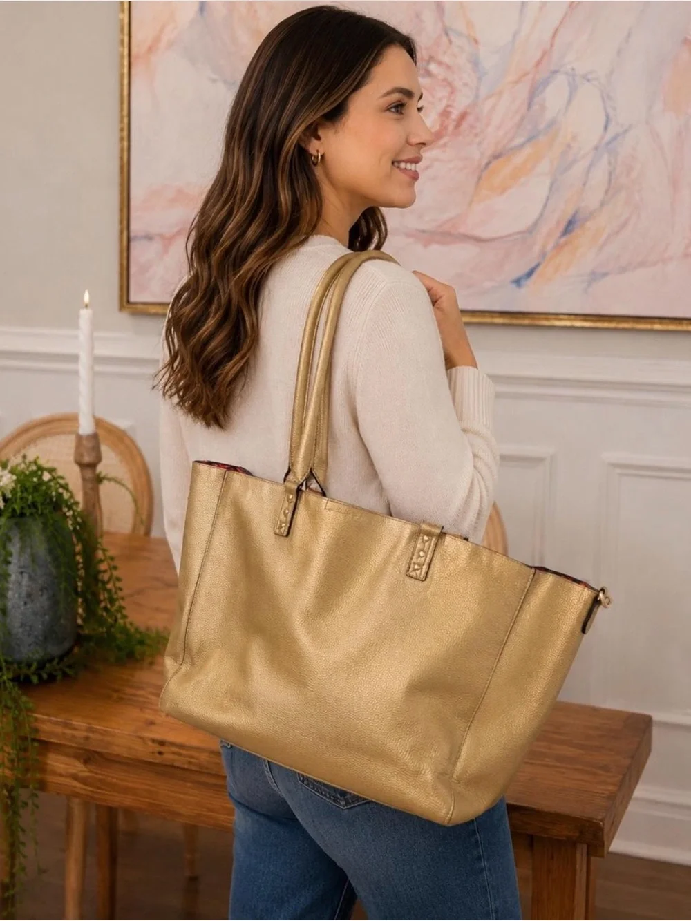 Metallic Gold Tote Bag - Elegant Everyday Carry